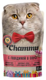 Изображение товара Корм влажный для кошек Chammy с говядиной в соусе, 85 г