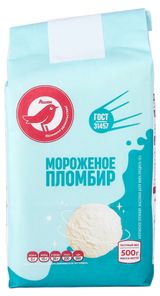 Изображение товара Мороженое пломбир АШАН Красная птица ванильный 15% ГОСТ БЗМЖ, 500 г