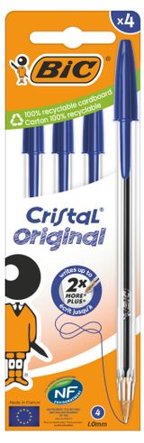 Изображение товара Ручка шариковая BIC Cristal оригинальная синяя, 4 шт