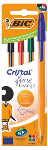 Изображение товара Ручка шариковая BIC Cristal Fine Orange ассорти, 4 шт