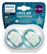 Изображение товара Соска-пустышка Philips Avent Ultra Air Night с футляром 6-18 мес., 2 шт