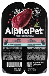 Изображение товара Корм влажный для кошек с чувствительным пищеварением AlphaPet утка и клюква мясные куосчки, 80 г