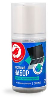 Изображение товара Набор чистящий АШАН Красная птица Средство для экранов + микрофибра, 200 мл