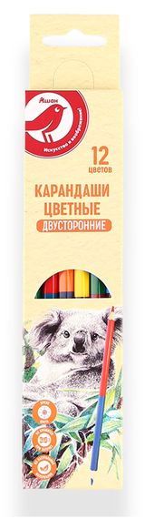 Изображение товара Карандаши АШАН Красная птица двуцветные 12 цветов, 6 шт