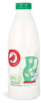 Изображение товара Кефир АШАН Красная птица на живых грибках 2,5% ГОСТ БЗМЖ, 930 г