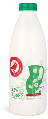 Изображение товара Кефир АШАН Красная птица на живых грибках 3,2% ГОСТ БЗМЖ, 930 г