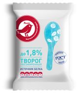 Изображение товара Творог классический обезжиренный АШАН Красная птица брикет 1,8% ГОСТ БЗМЖ, 180 г