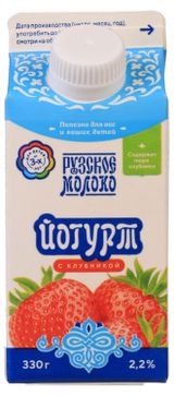 Изображение товара Йогурт питьевой «Рузское молоко» с клубникой 2,2% БЗМЖ, 330 г