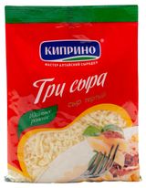 Изображение товара Сыр полутвердый Три Сыра тертый «Киприно» в пакете БЗМЖ, 200 г