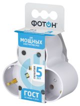 Изображение товара Разветвитель электрический «Фотон» тройник М 16-3Е 16А с заземлением белый