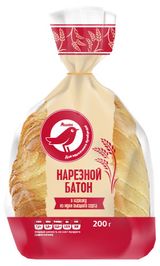 Изображение товара Батон пшеничный нарезной белый АШАН Красная птица высший сорт нарезка, 200 г