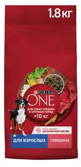 Изображение товара Сухой корм для собак Purina ONE с говядиной и рисом, 1,8 кг