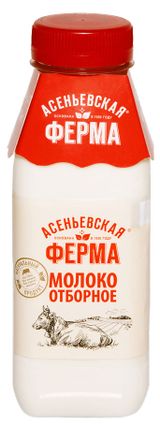 Изображение товара Молоко пастеризованное питьевое «Асеньевская ферма» отборное цельное фермерское 3,4-6% ГОСТ БЗМЖ охлажденное, 330 мл