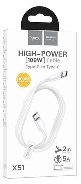 Изображение товара Кабель Hoco USB-C-Type-C, 100W, 2М белый