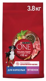 Изображение товара Сухой корм для собак Purina ONE с ягненком и рисом, 3,8 кг