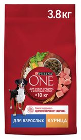 Изображение товара Корм сухой для собак Purina ONE с курицей и рисом, 3,8 кг