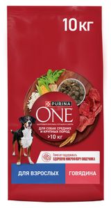 Изображение товара Сухой корм для собак Purina ONE с говядиной и рисом, 10 кг