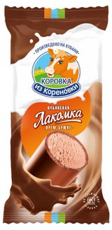 Изображение товара Мороженое сливочное «Коровка из Кореновки» Лакомка кубанская крем-брюле в шоколадно-сливочной глазури трубочка 15% ГОСТ БЗМЖ, 90 г