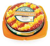 Изображение товара Пирог сладкий бисквитный «Тирольские пироги» Персик-клубника с сливочно-заварным кремом Premium охлажденный, 530 г