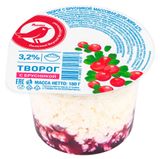 Изображение товара Творог рассыпчатый сладкий АШАН Красная птица с брусникой 3,2% БЗМЖ, 180 г