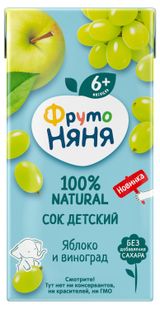 Изображение товара Сок детский «ФрутоНяня» яблоко виноград с 6 мес., 200 мл