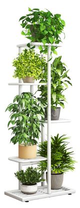 Изображение товара Подставка для цветов металлическая Garden Show 6 мест белая, 41х22х96 см