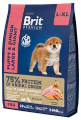 Изображение товара Сухой корм для щенков и молодых собак Brit Premium Junior L курица, 3 кг