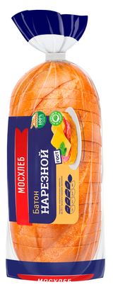 Изображение товара Батон пшеничный белый «МОСХЛЕБ» нарезной в нарезке ГОСТ, 400 г