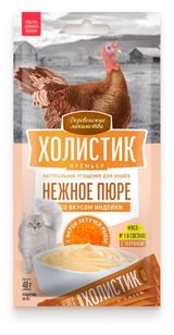 Изображение товара Лакомство для кошек «Деревенские лакомства» Нежное пюре со вкусом индейки с икрой летучей рыбы, 4х10 г