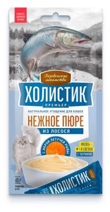 Изображение товара Лакомство для кошек «Деревенские лакомства» Нежное пюре из лосося с икрой летучей рыбы, 4х10 г