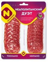 Изображение товара Набор Колбасное ассорти сырокопченое «Останкино» Неаполитанский дуэт Тоскано и Милано нарезка, 90 г