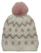 Изображение товара Шапка для девочки Sabedoria с помпоном бело-розовая one size