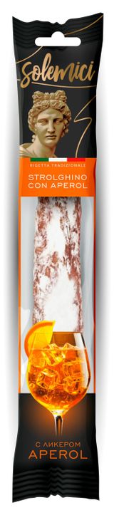 Изображение товара Колбаса сыровяленая Solemici Strolghino Con Aperol Строльгино с ликером Апероль полусухая без глютена, 110 г