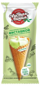 Изображение товара Мороженое молочное «Чистая Линия» Пломбир с фисташкой в вафельном сахарном рожке ГОСТ, 110 г