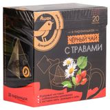 Изображение товара Чай черный АШАН Золотая птица с травами в пирамидках, 20 шт х 2 г