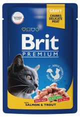 Изображение товара Корм для кошек Brit Premium с лососем и форелью в соусе, 85 г