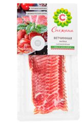 Изображение товара Копченое мясо Шейка свиная сырокопченая «Снежана» Ветчинная нарезка, 100 г