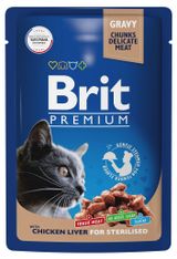 Изображение товара Корм для стерилизованных кошек Brit Premium куриная печень в соусе, 85 г