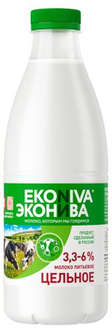Изображение товара Молоко пастеризованное «ЭкоНива» цельное 3,3–6% БЗМЖ, 1 л