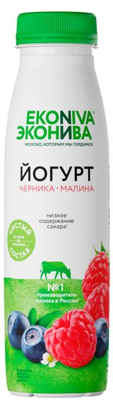 Изображение товара Йогурт питьевой «ЭкоНива» с черникой и малиной 2,5% БЗМЖ, 300 г