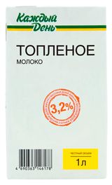 Изображение товара Молоко топленое питьевое «Каждый день» цельное обезжиренное стерилизованное 3,2% БЗМЖ, 1 л