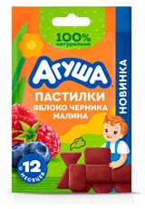 Изображение товара Фруктовые пастилки «Агуша» яблоко-черника-малина с 12 мес., 12 г