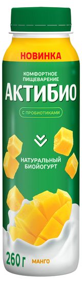 Изображение товара Биойогурт питьевой «АктиБио» с манго 1,5%, 260 г