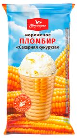 Изображение товара Мороженое молочное «Свитлогорье» Пломбир Сахарная кукуруза со сладкой кукурузой в вафельном стаканчике, 95 г