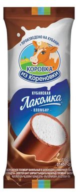 Изображение товара Мороженое сливочное «Коровка из Кореновки» Пломбир Кубанская Лакомка ванильный в шоколаде трубочка 15% ГОСТ БЗМЖ, 90 г
