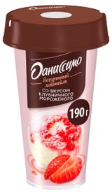 Изображение товара Коктейль «Даниссимо» кисломолочный йогуртный Клубничное мороженое 2,6% БЗМЖ охлажденный, 190 г
