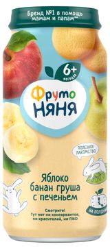 Изображение товара Пюре «ФрутоНяня» яблоко банан груша с печеньем с 6 мес., 250 г