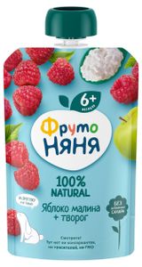 Изображение товара Пюре «ФрутоНяня» из яблок и малины с творогом с 6 мес., 90 г