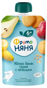 Изображение товара Пюре «ФрутоНяня» из яблок бананов и груш с печеньем с 6 мес., 90 г
