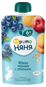 Изображение товара Пюре «ФрутоНяня» Яблоко и черника с печеньем с 6 мес., 90 г